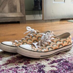 Converse Low Top Sneakers with Rainbow Print on Cream